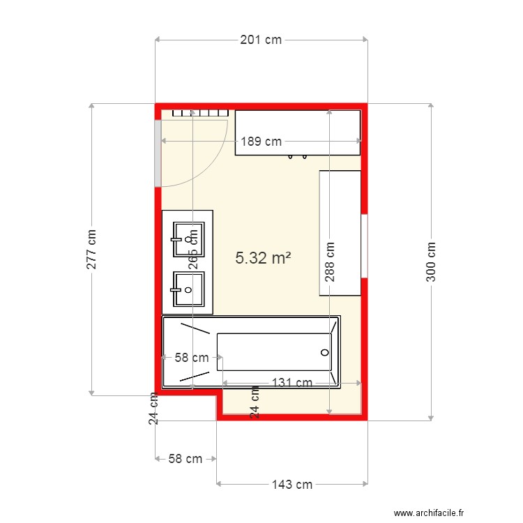 sdb tressiganux. Plan de 1 pièce et 5 m2