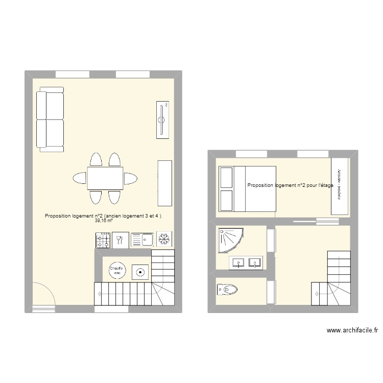 Propostion logement 2. Plan de 2 pièces et 61 m2