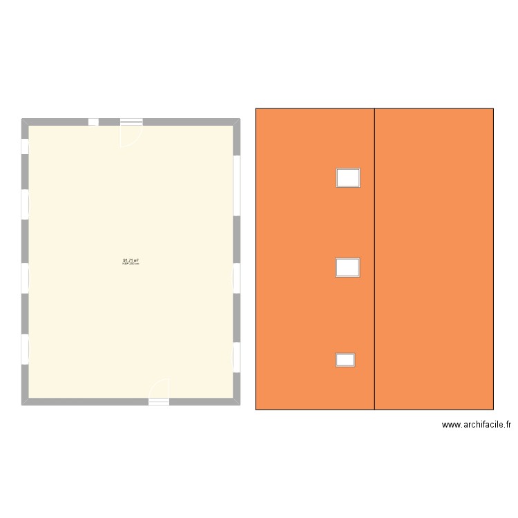 faca est. Plan de 1 pièce et 92 m2