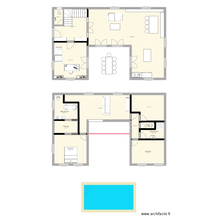 Réunion 22. Plan de 13 pièces et 166 m2