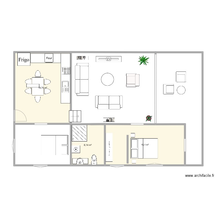 Maison casa. Plan de 3 pièces et 40 m2