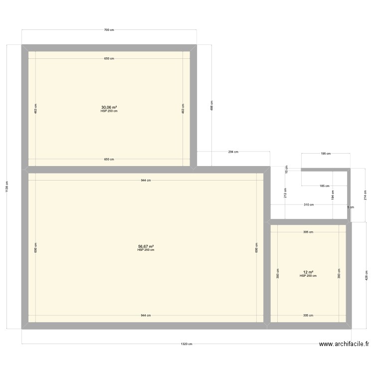 rez inférieur. Plan de 3 pièces et 99 m2