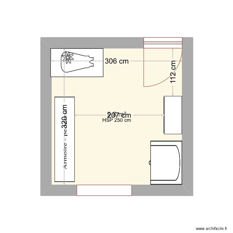 Chambre bébé . Plan de 1 pièce et 10 m2