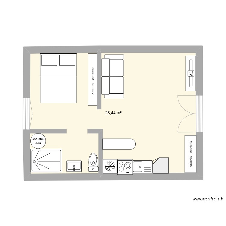 CUSSET. Plan de 1 pièce et 28 m2