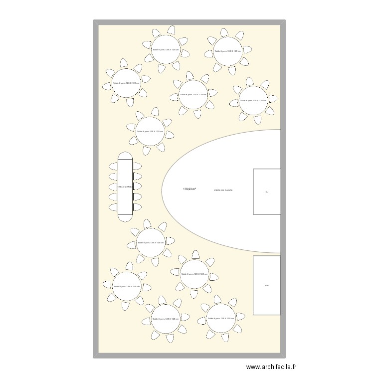 Plan tables Wedding. Plan de 1 pièce et 180 m2