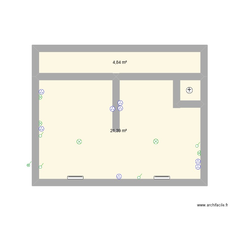 combles aménagés. Plan de 2 pièces et 26 m2