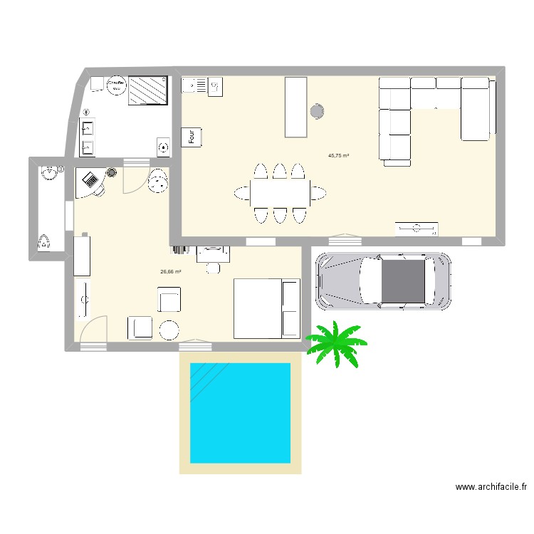 izia1. Plan de 2 pièces et 72 m2