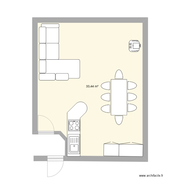 piece commune - sans sdb 2. Plan de 1 pièce et 33 m2