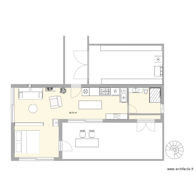 Gaucin Tini. Plan de 1 pièce et 39 m2