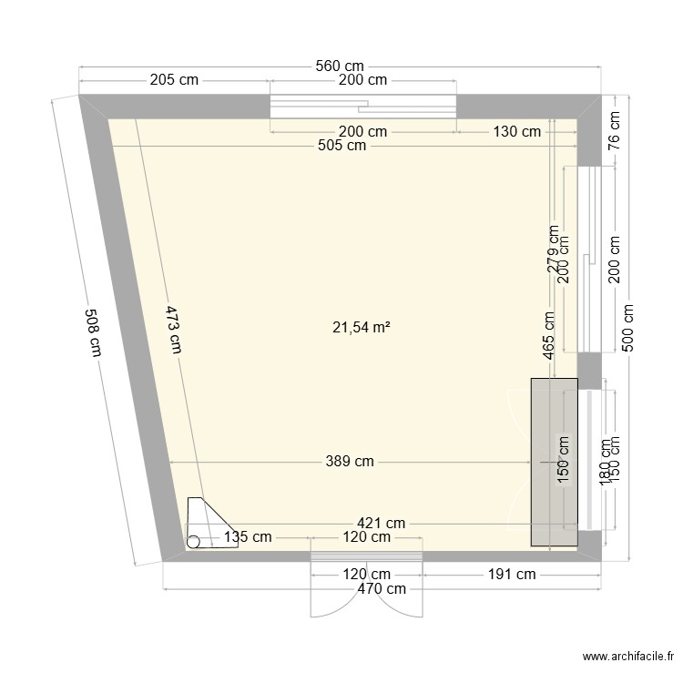 extension 1. Plan de 1 pièce et 22 m2