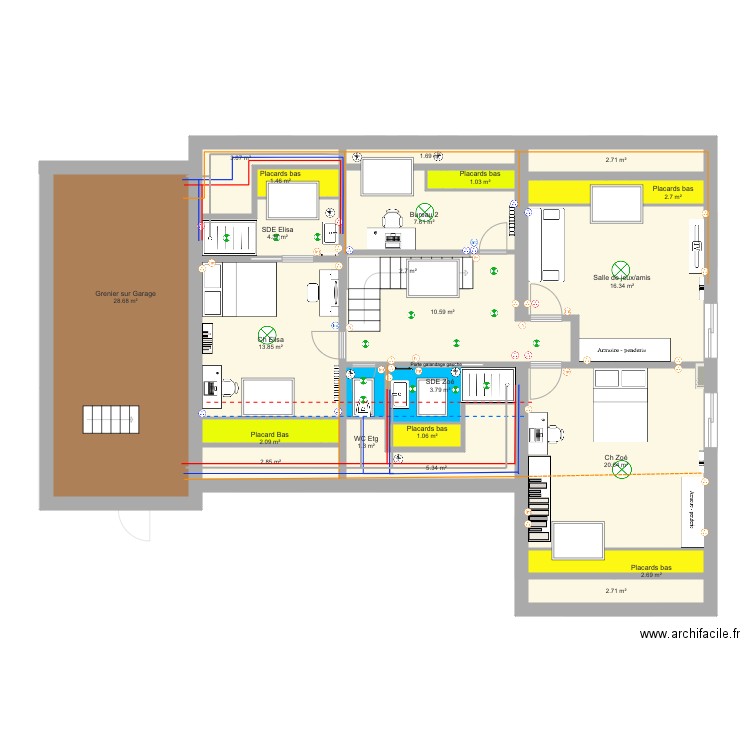 Plans Comete Final Amenage Plan elec. Plan de 33 pièces et 284 m2