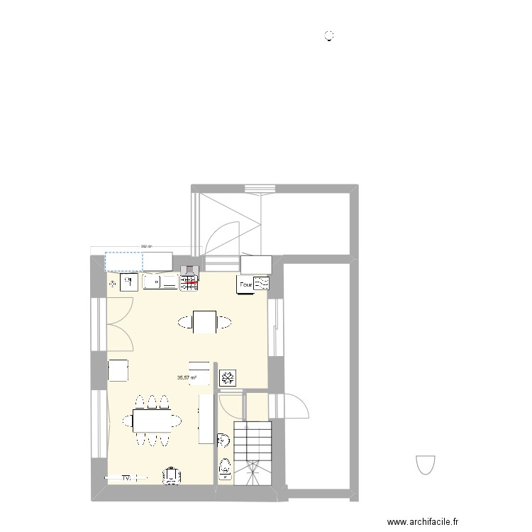 cdc. Plan de 1 pièce et 36 m2