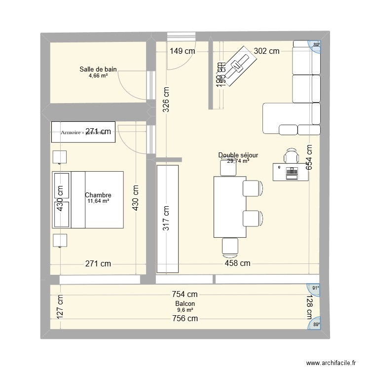 Isabelle Nice. Plan de 4 pièces et 56 m2