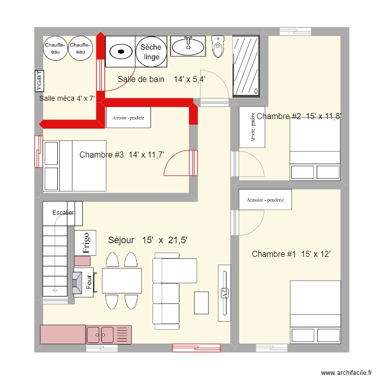 Sous-sol Pelletier MAJ 01. Plan de 6 pièces et 83 m2