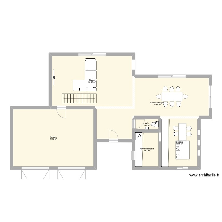 Maison MY - RDC. Plan de 6 pièces et 115 m2