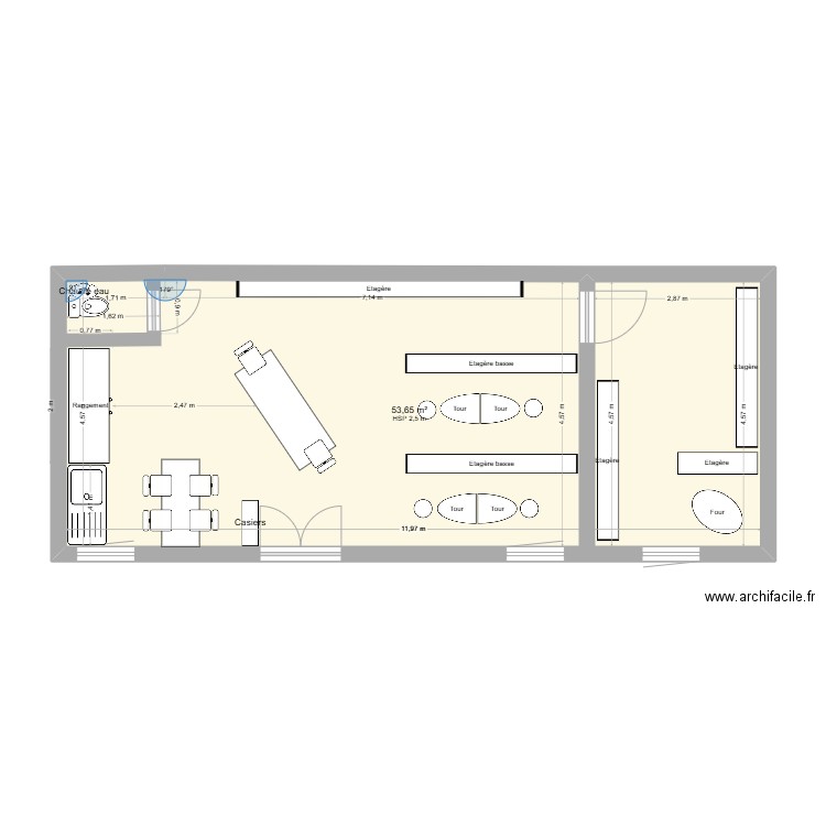 ATELIER. Plan de 1 pièce et 54 m2