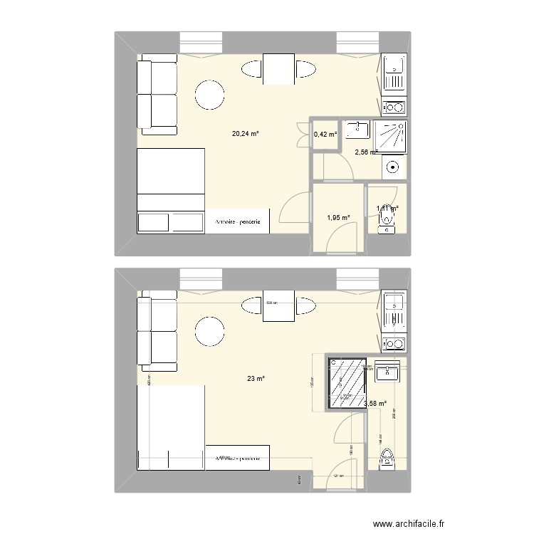 Studio 1. Plan de 7 pièces et 53 m2