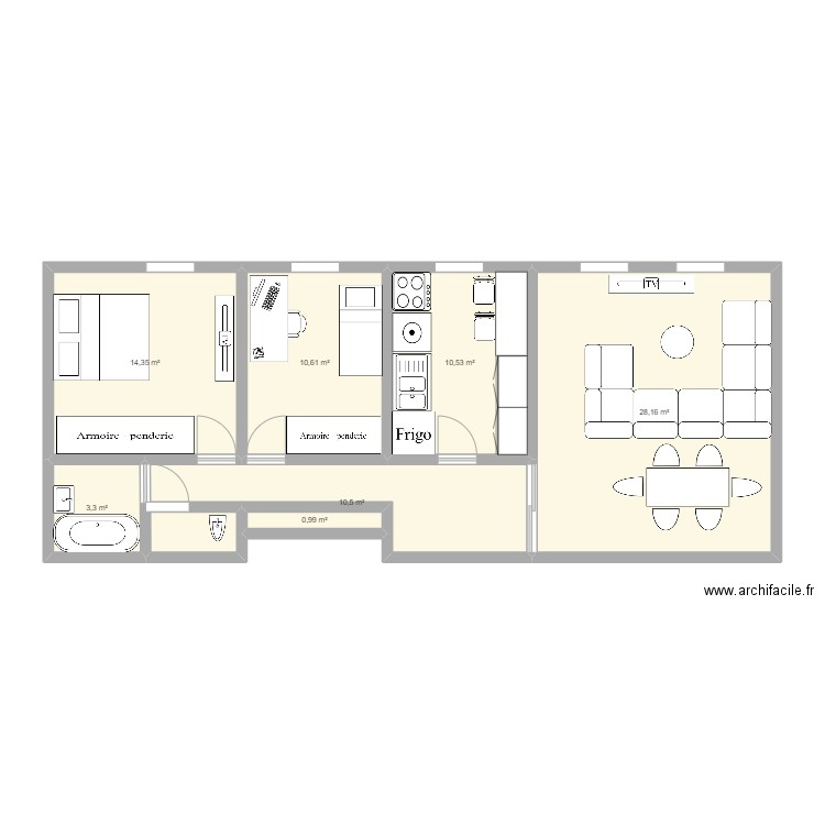 maison T3. Plan de 7 pièces et 78 m2