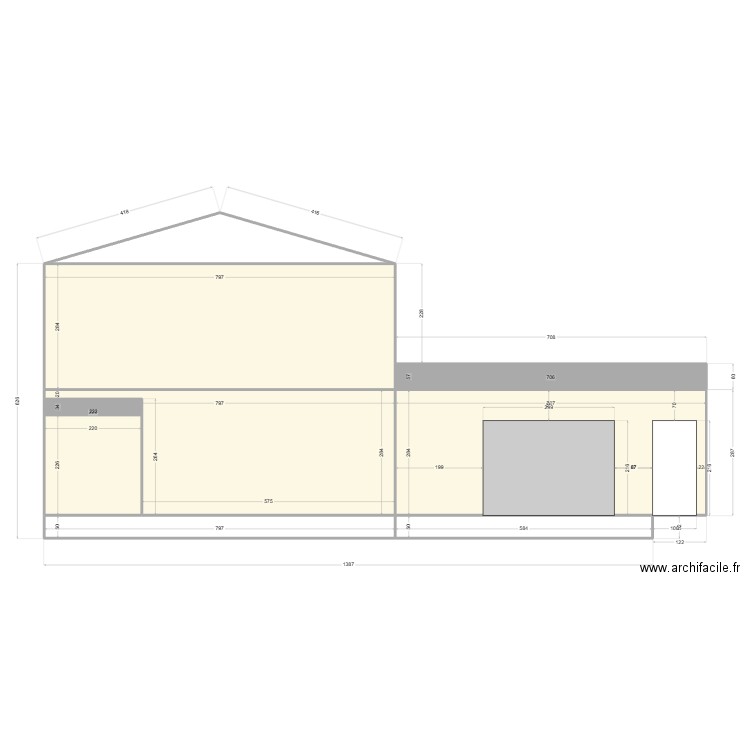 Arrière Extension Coupe. Plan de 9 pièces et 81 m2