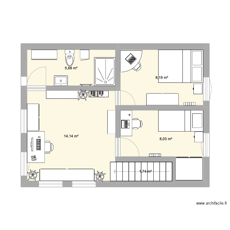 Etage N°2. Plan de 5 pièces et 38 m2