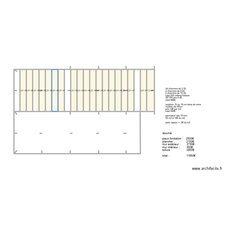 fondation. Plan de 19 pièces et 23 m2