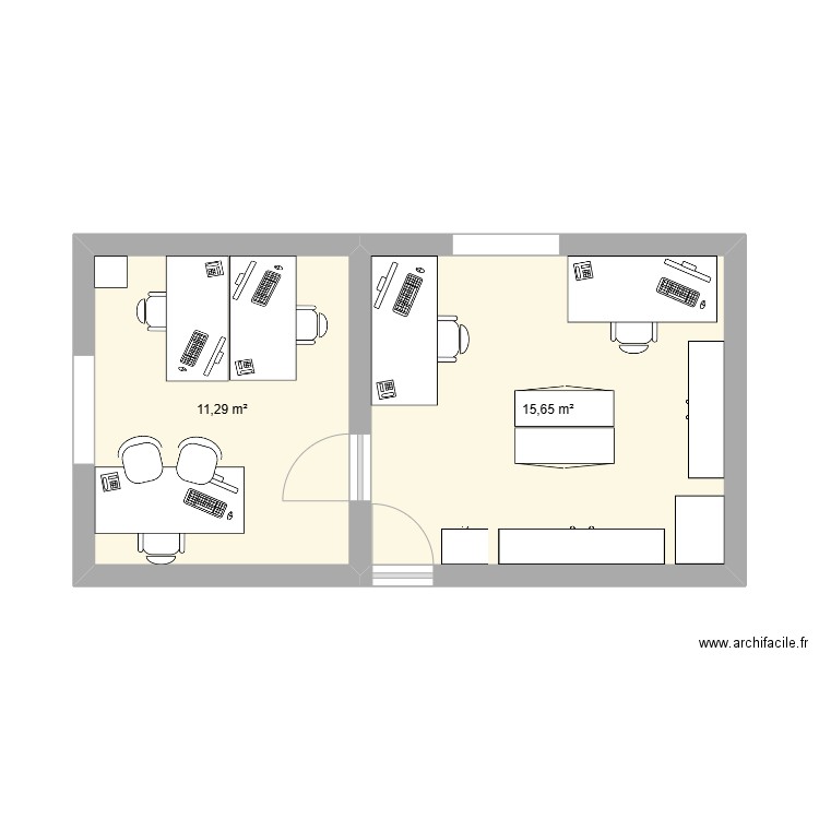 BackOffice. Plan de 2 pièces et 27 m2