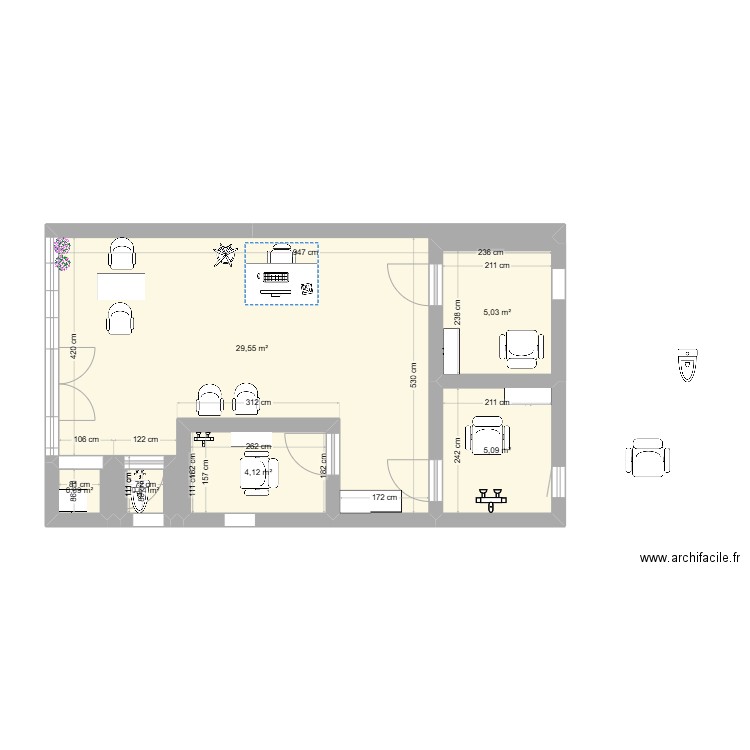 desgn espace,institut. Plan de 6 pièces et 45 m2