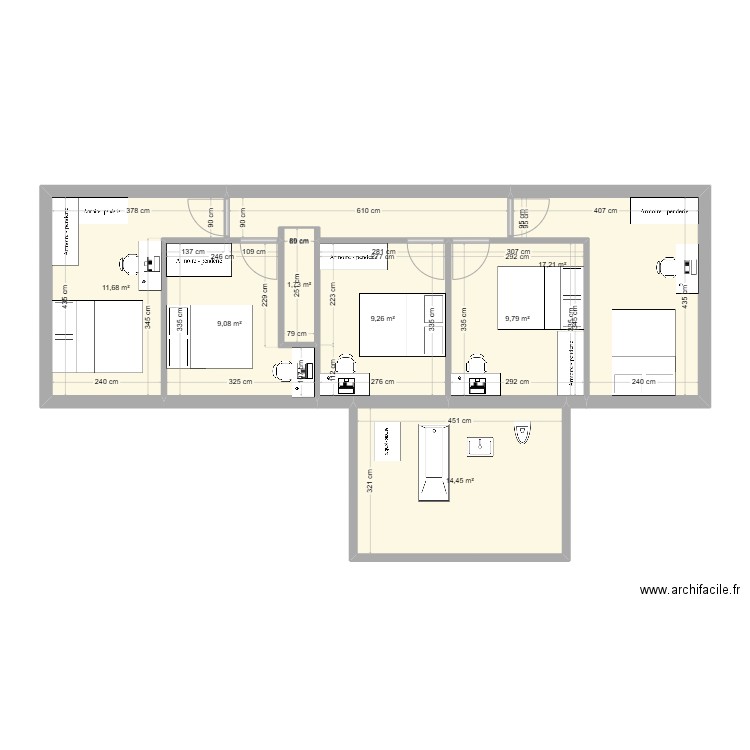 Etage 2. Plan de 7 pièces et 73 m2