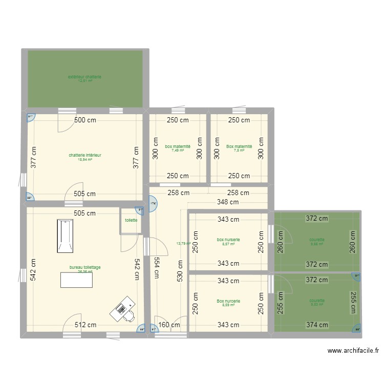 maternité. Plan de 11 pièces et 125 m2