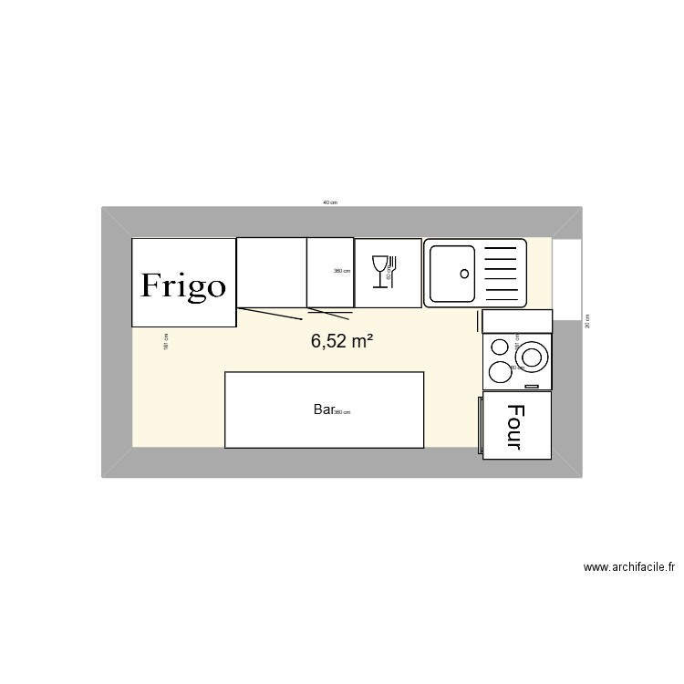 Cuisine. Plan de 1 pièce et 7 m2