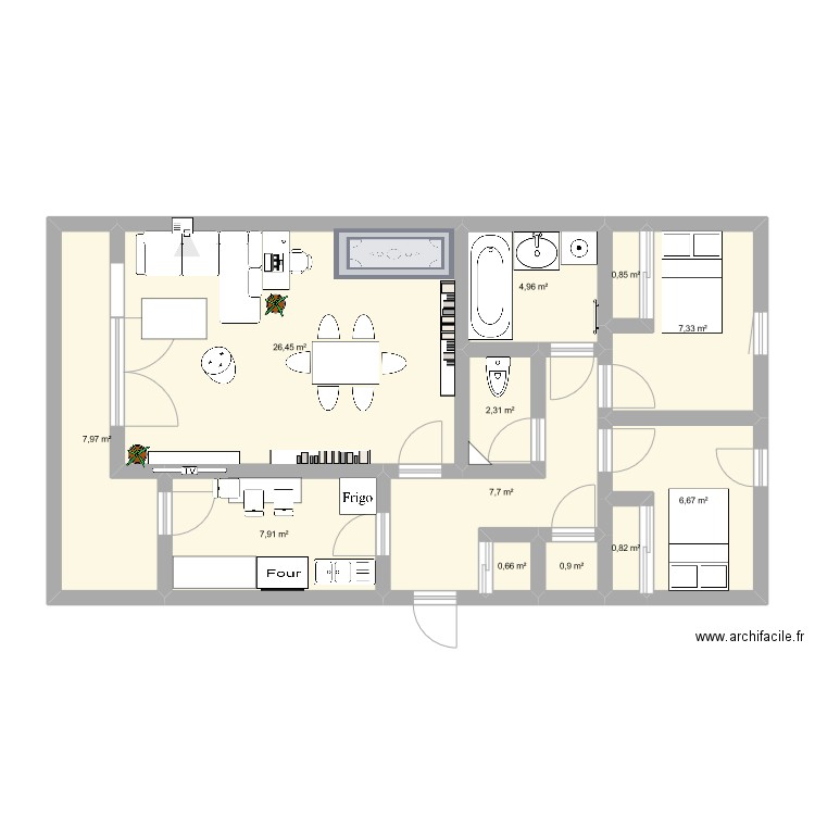 Claude Veyron. Plan de 12 pièces et 75 m2