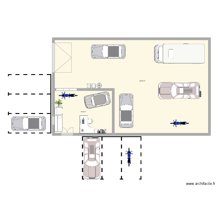 garage . Plan de 2 pièces et 197 m2