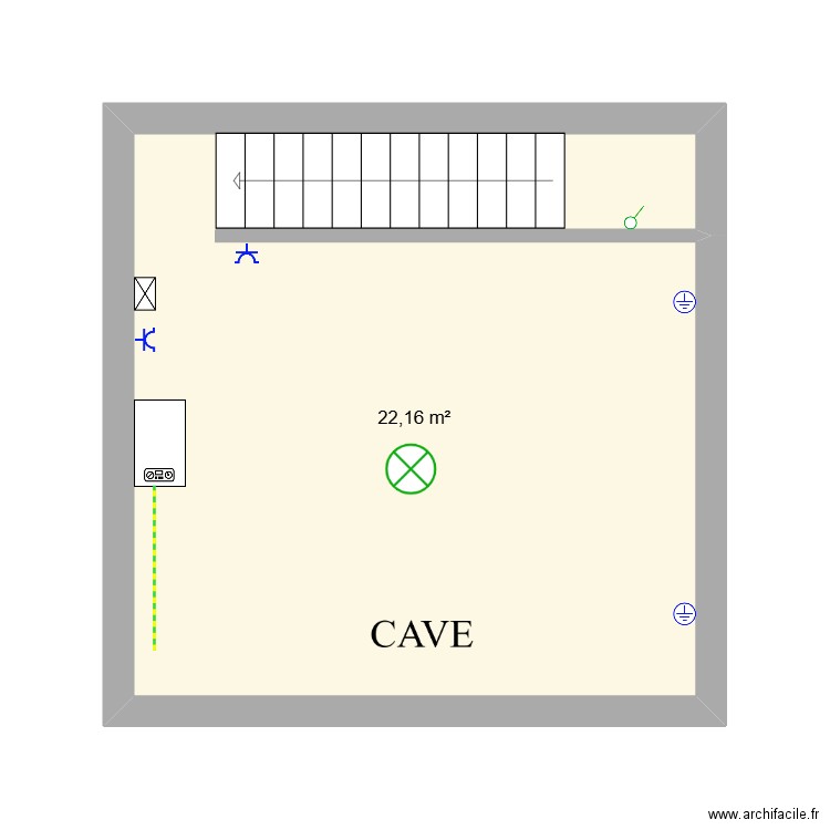 cave. Plan de 1 pièce et 22 m2