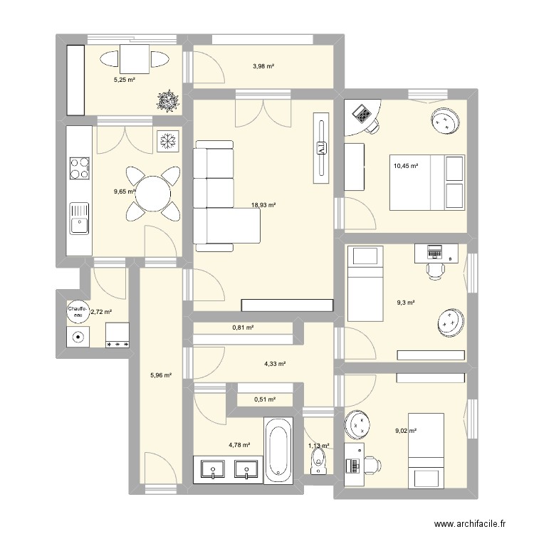 Maison Papi Loulou. Plan de 14 pièces et 87 m2