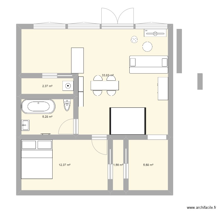 LANDEDA. Plan de 6 pièces et 61 m2