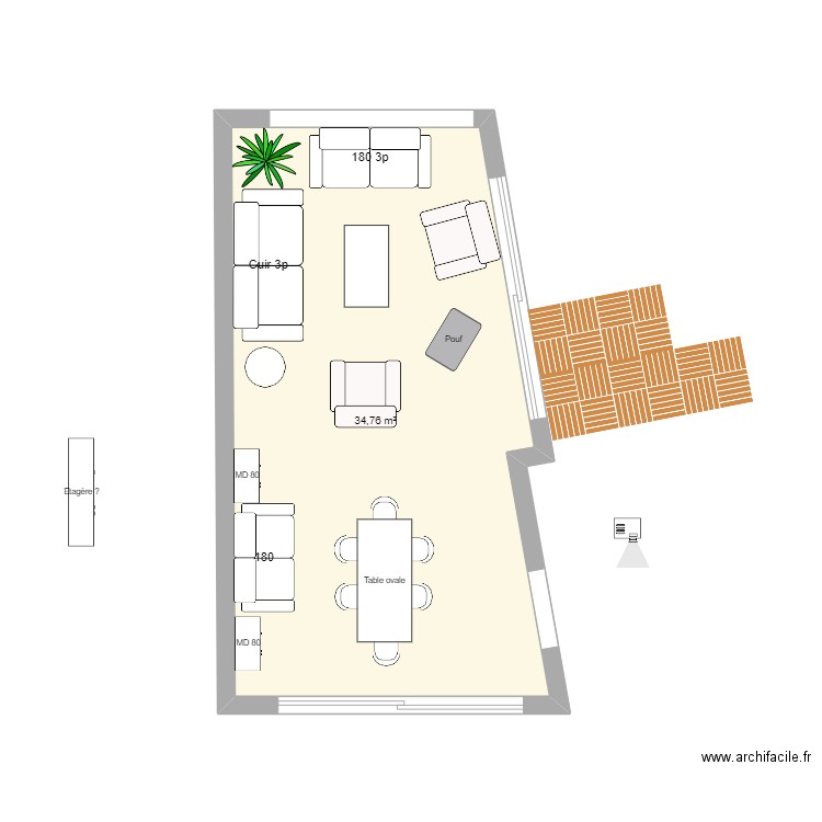 Extension. Plan de 1 pièce et 35 m2