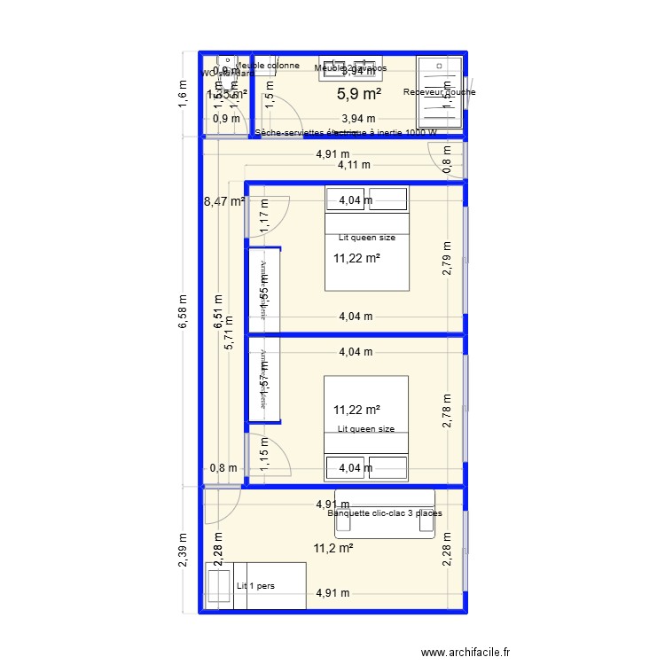 taussat sans garage. Plan de 6 pièces et 49 m2