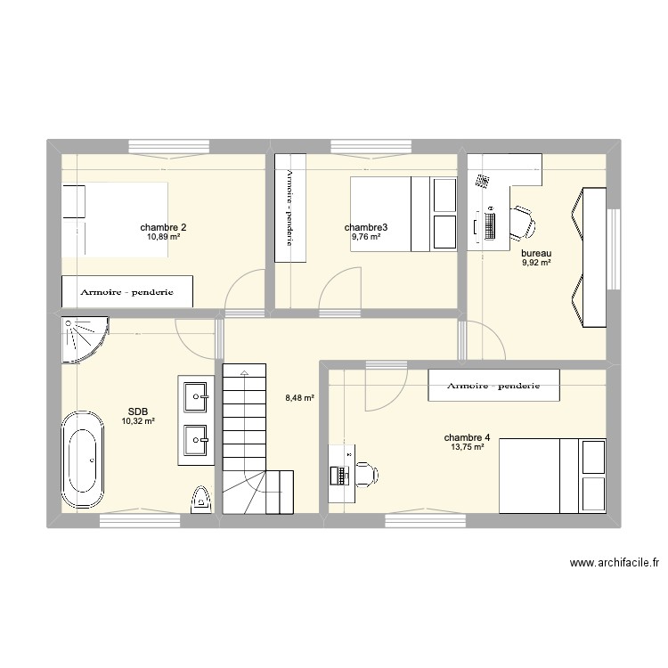 étage plan maison 1. Plan de 6 pièces et 63 m2