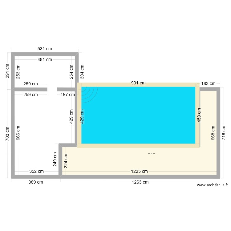 piscine 1. Plan de 1 pièce et 33 m2