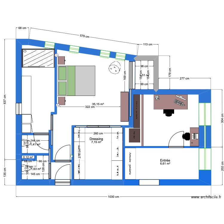 RDC Version 10. Plan de 7 pièces et 54 m2