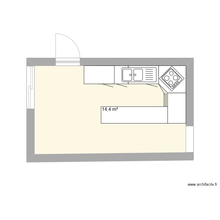 st honore. Plan de 1 pièce et 14 m2