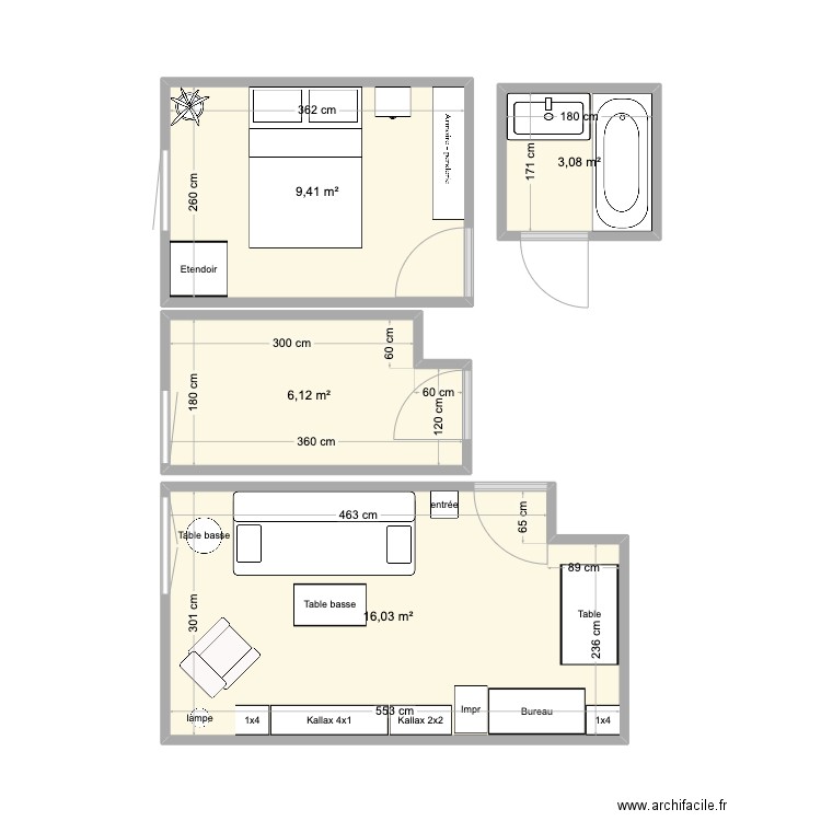 27 . Plan de 4 pièces et 35 m2