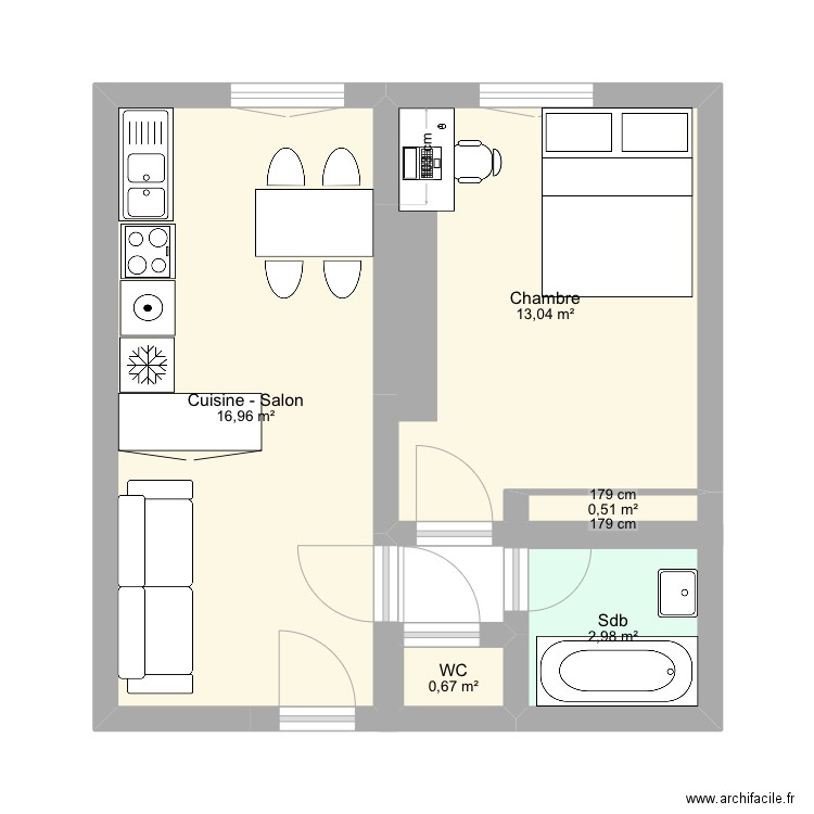 T1 Lyon. Plan de 5 pièces et 34 m2