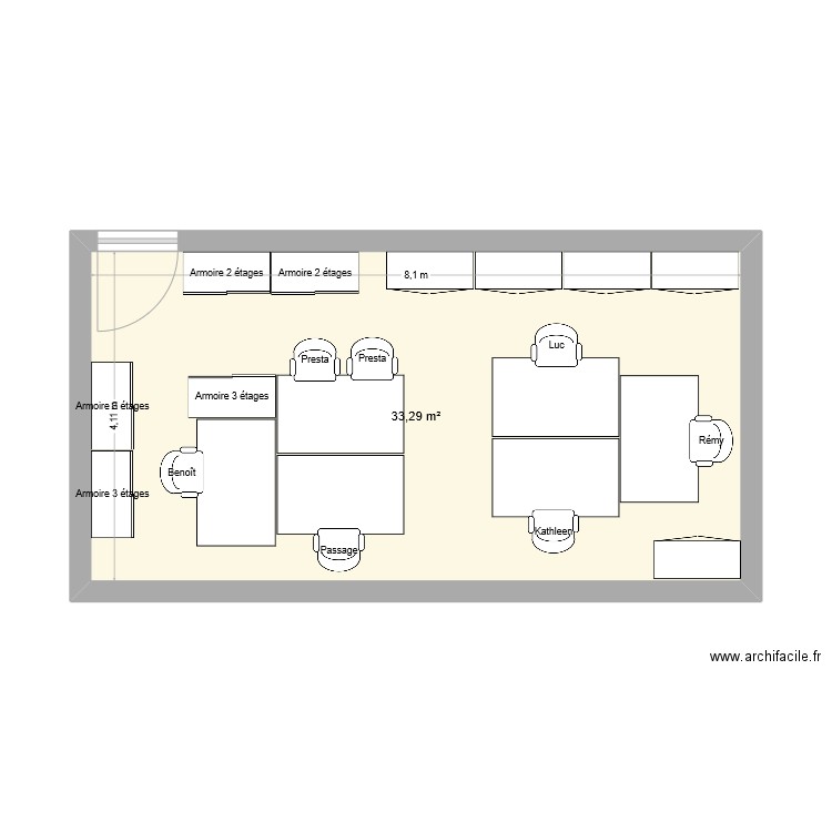 Bureau2. Plan de 1 pièce et 33 m2