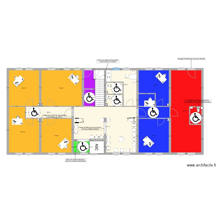 plan au 15 janvier avec annotation julien. Plan de 19 pièces et 252 m2