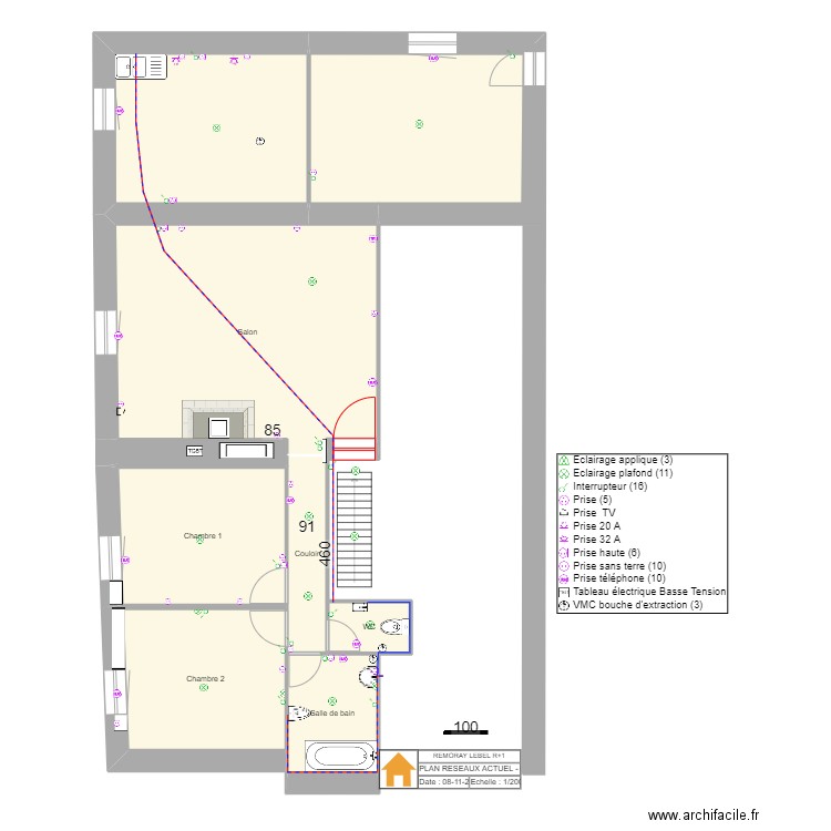 Remoray R+1 Reseaux. Plan de 9 pièces et 103 m2