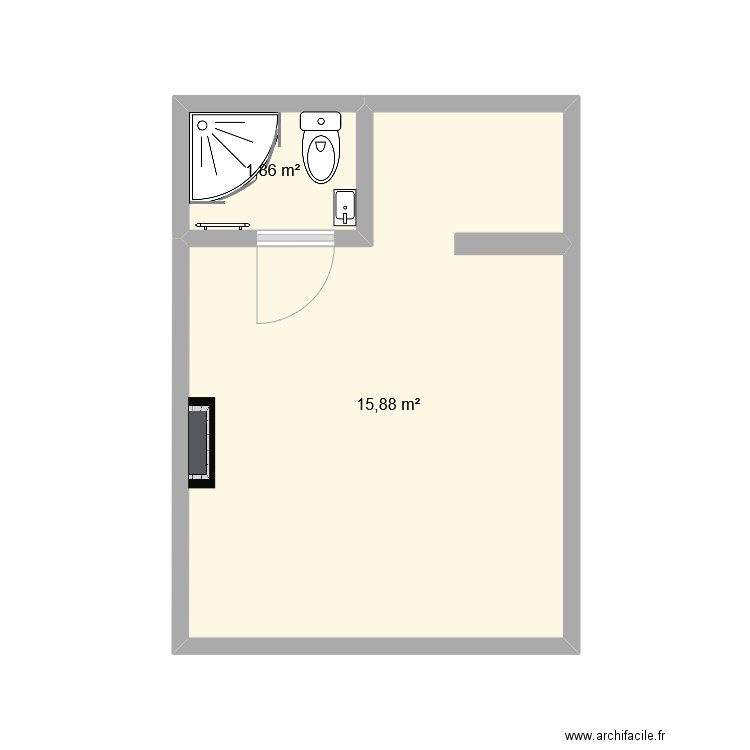 chambre mini sdd. Plan de 2 pièces et 18 m2