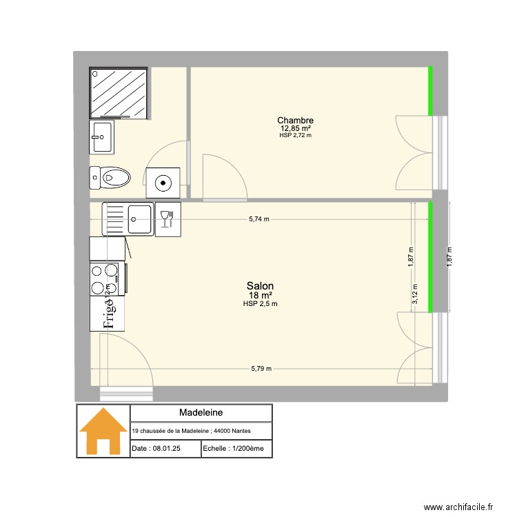 Madeleine 3. Plan de 2 pièces et 31 m2