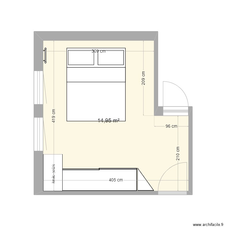 Chambre. Plan de 1 pièce et 15 m2