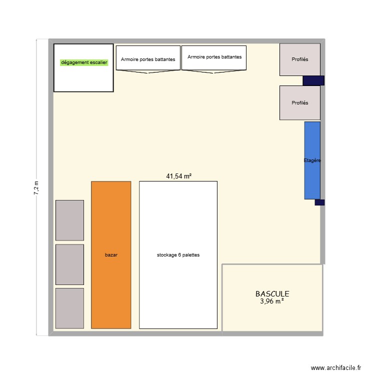 Stockage Mezza. Plan de 2 pièces et 46 m2